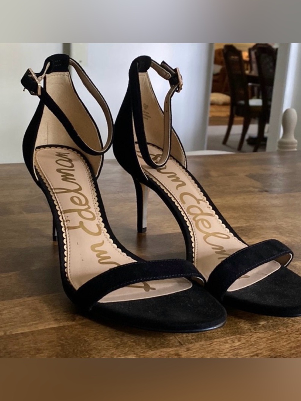 Sam Edelman Patti  Black Suede D'Orsay Mid Heel Sandals